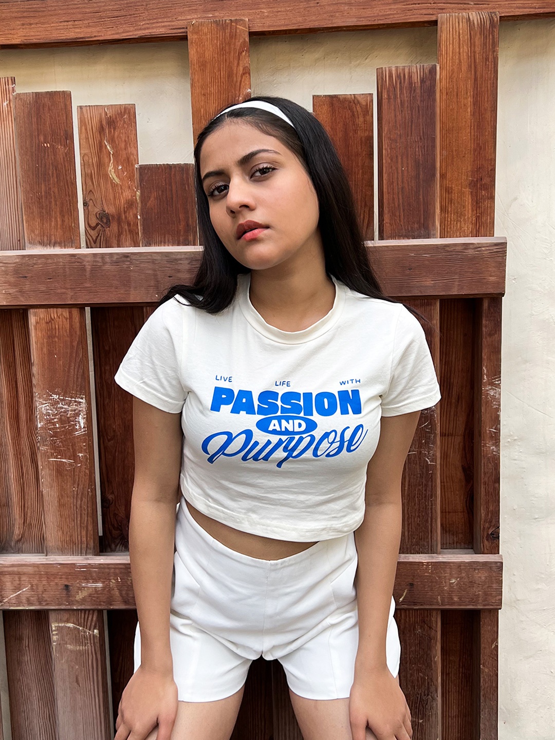 

Stylecast X Hersheinbox Typography Printed Crop Top, Off white