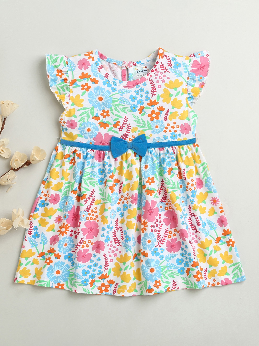 

BUMZEE Girls Floral Printed A-Line Dress, White