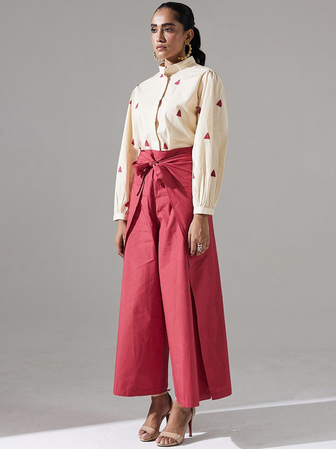 

Dorabi Women Relaxed Fit Mid-Rise Cotton Parallel Trousers, Red