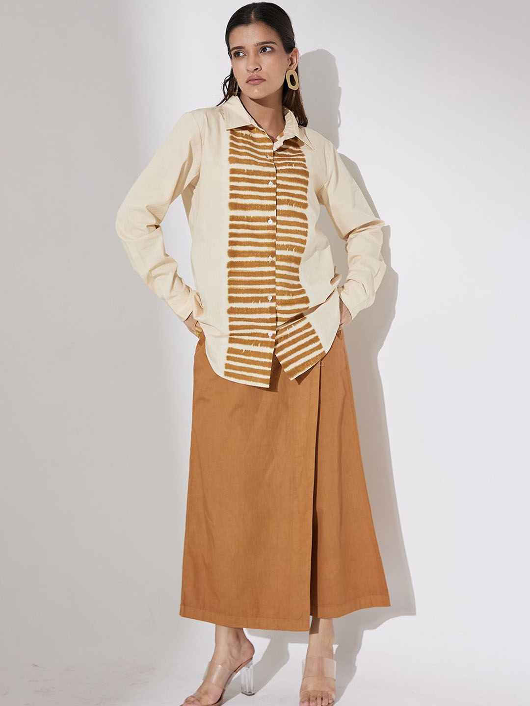 

Dorabi Women Flared Wrap Detail Pants, Tan