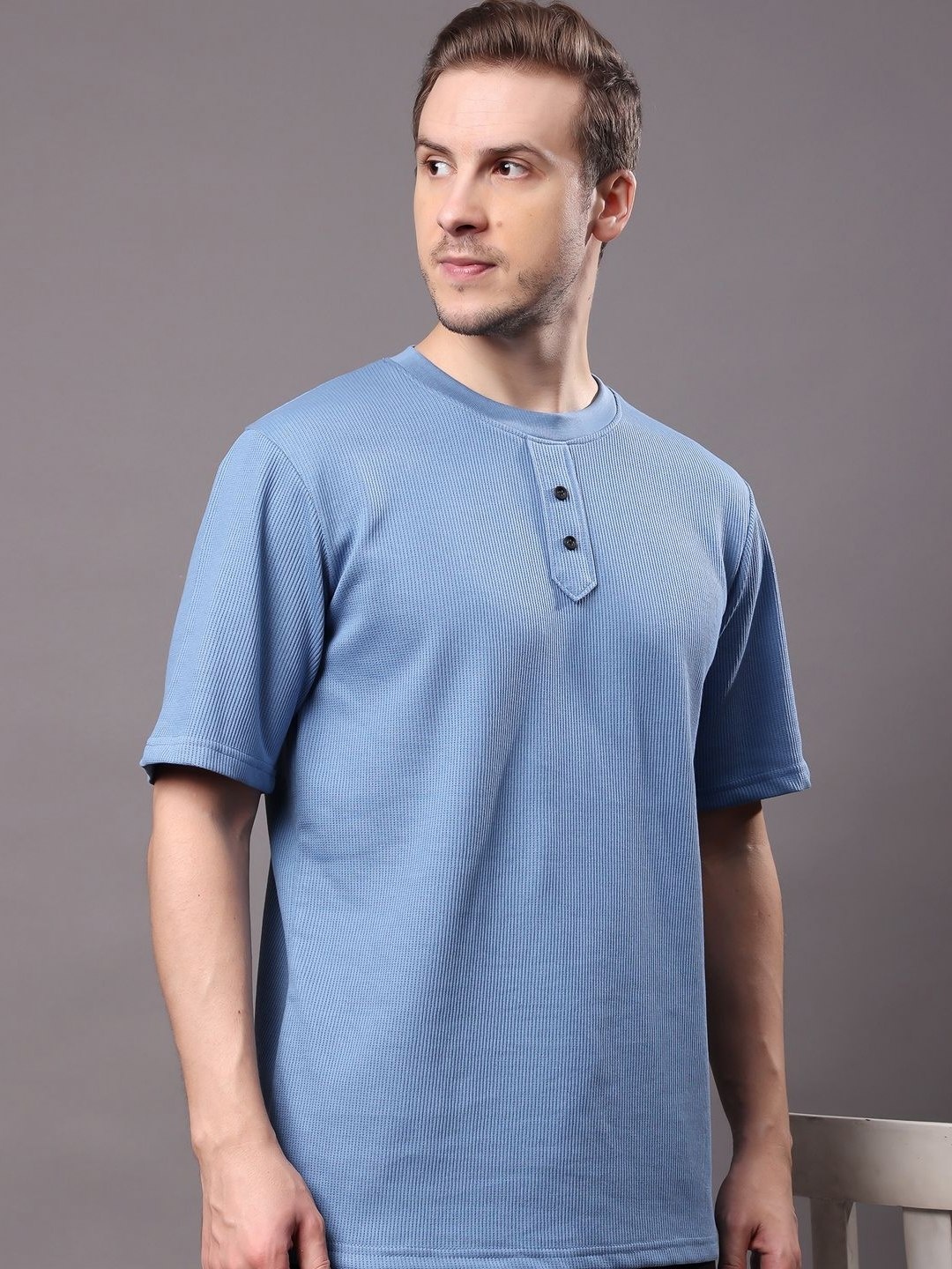 

madfrog Men Self Design Round Neck Cotton Relaxed Fit T-shirt, Blue