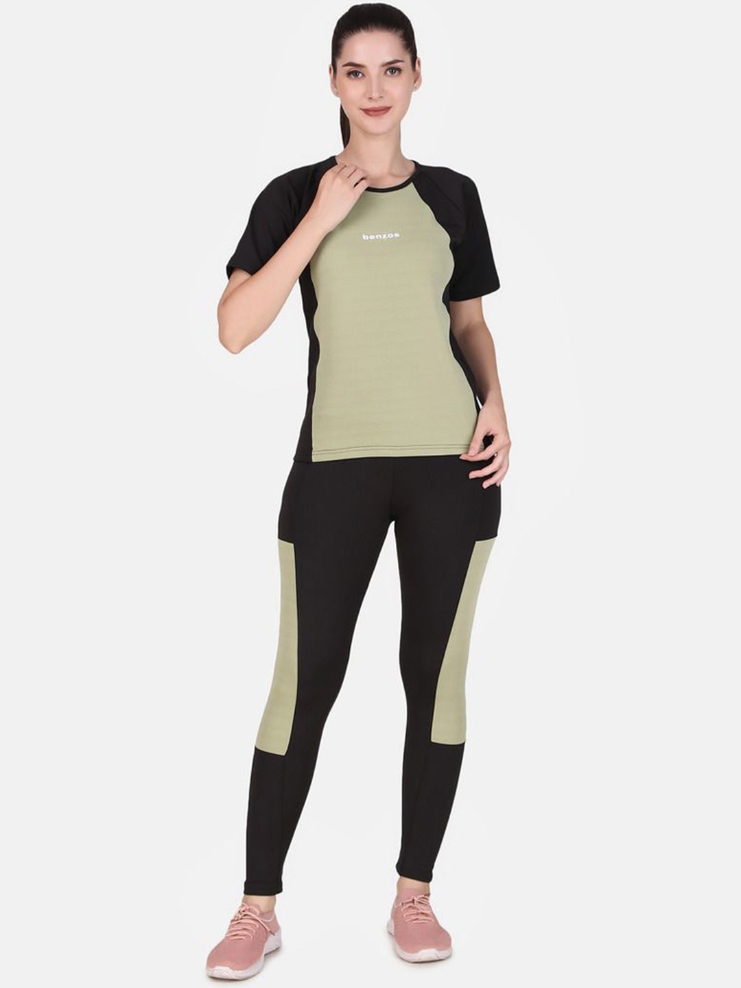 

BENZOS Colourblocked Short Sleeve T-shirt With Tights Co-Ords, Black
