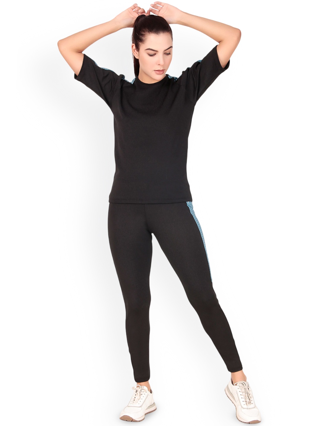 

BENZOS Short Sleeves Round Neck T-Shirt With Tights, Black