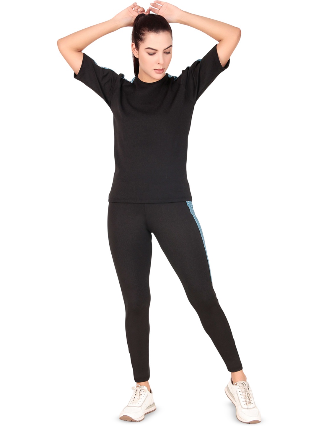 

BENZOS Short Sleeves Round Neck T-Shirt With Tights, Black
