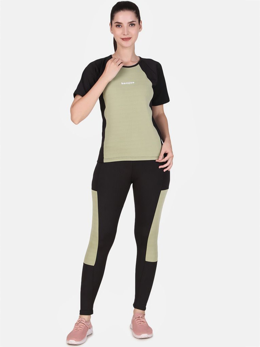 

BENZOS Colorblocked T-Shirt With Tights Co-Ords, Black