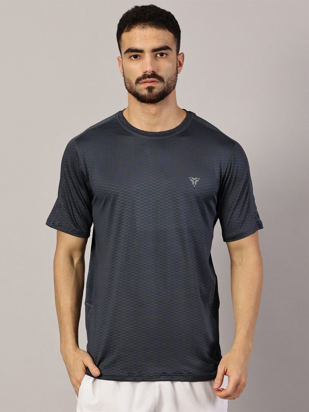 

deb Men Dry Fit Geometric Printed Round Neck T-shirt, Charcoal