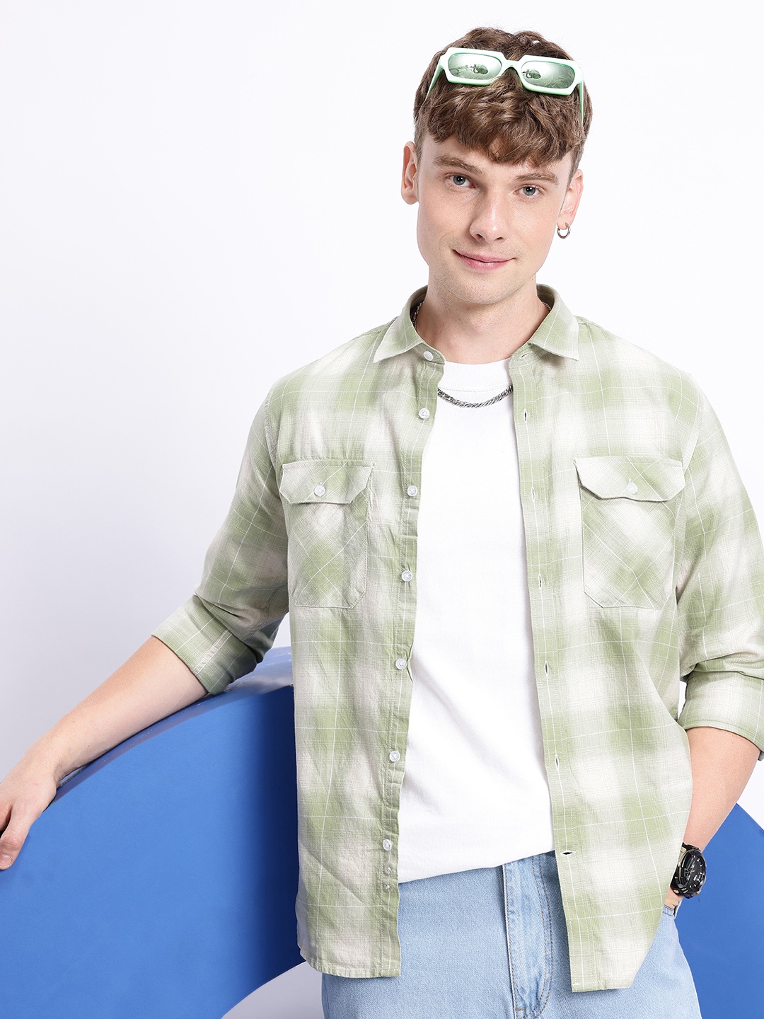 

Aeropostale Opaque Checked Pure Cotton Casual Shirt, Green