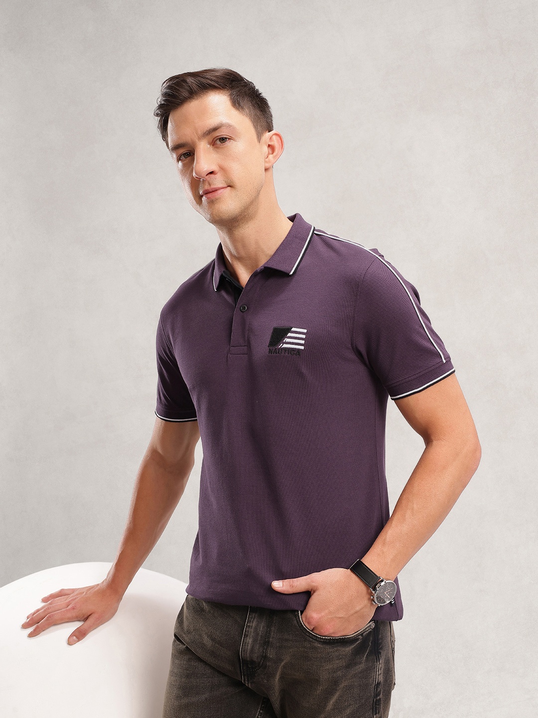 

Nautica Polo Collar Pure Cotton T-shirt, Purple
