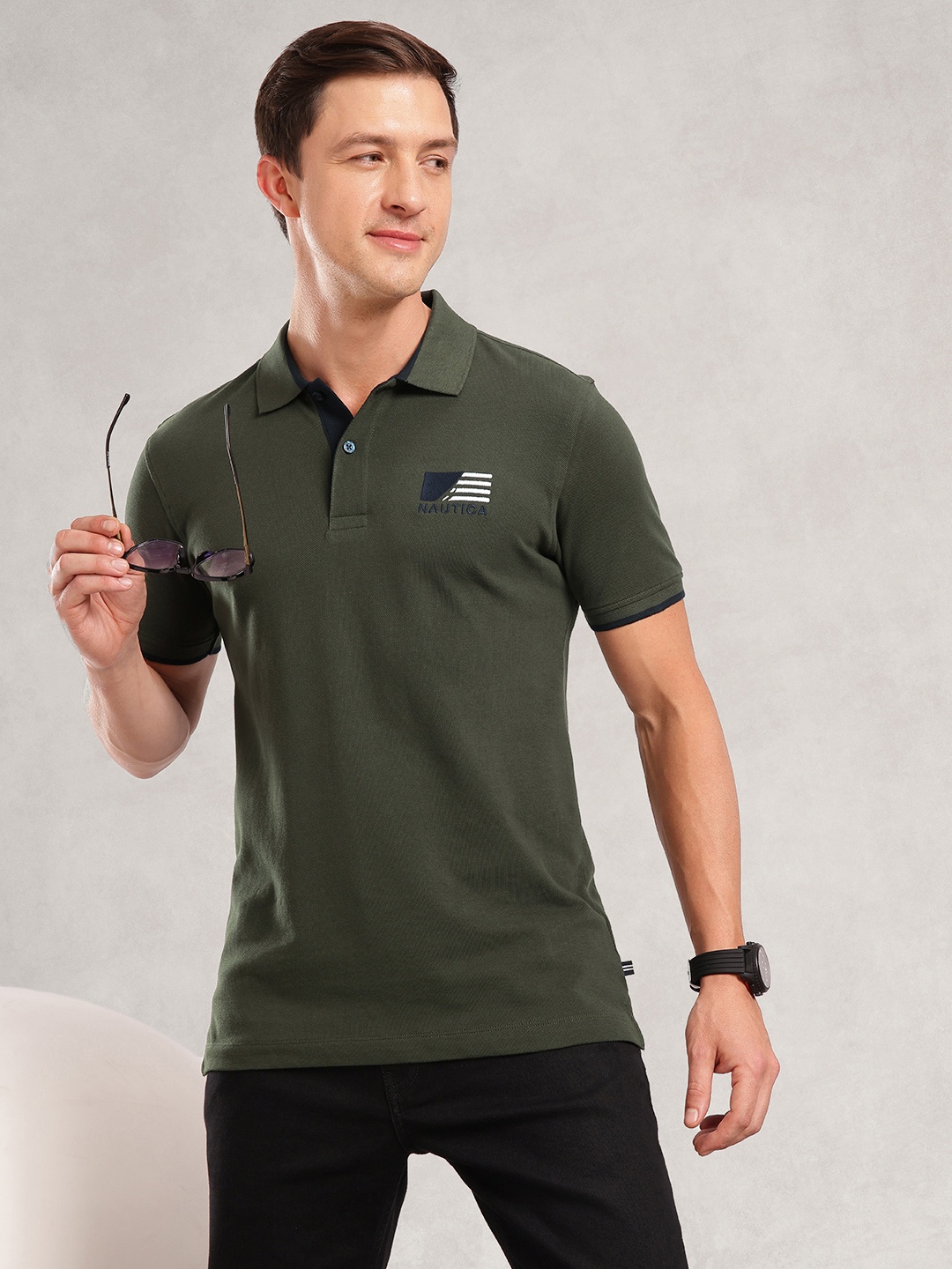 

Nautica Polo Collar Pure Cotton T-shirt, Olive