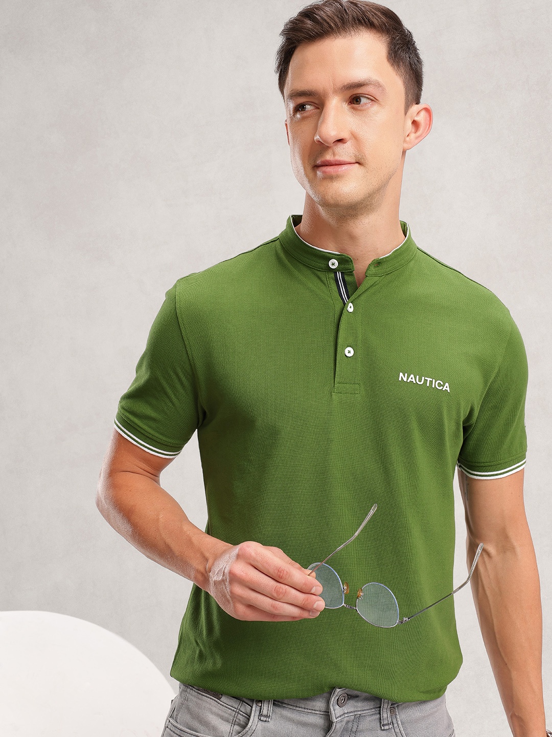 

Nautica Henley Neck Pure Cotton T-shirt, Green