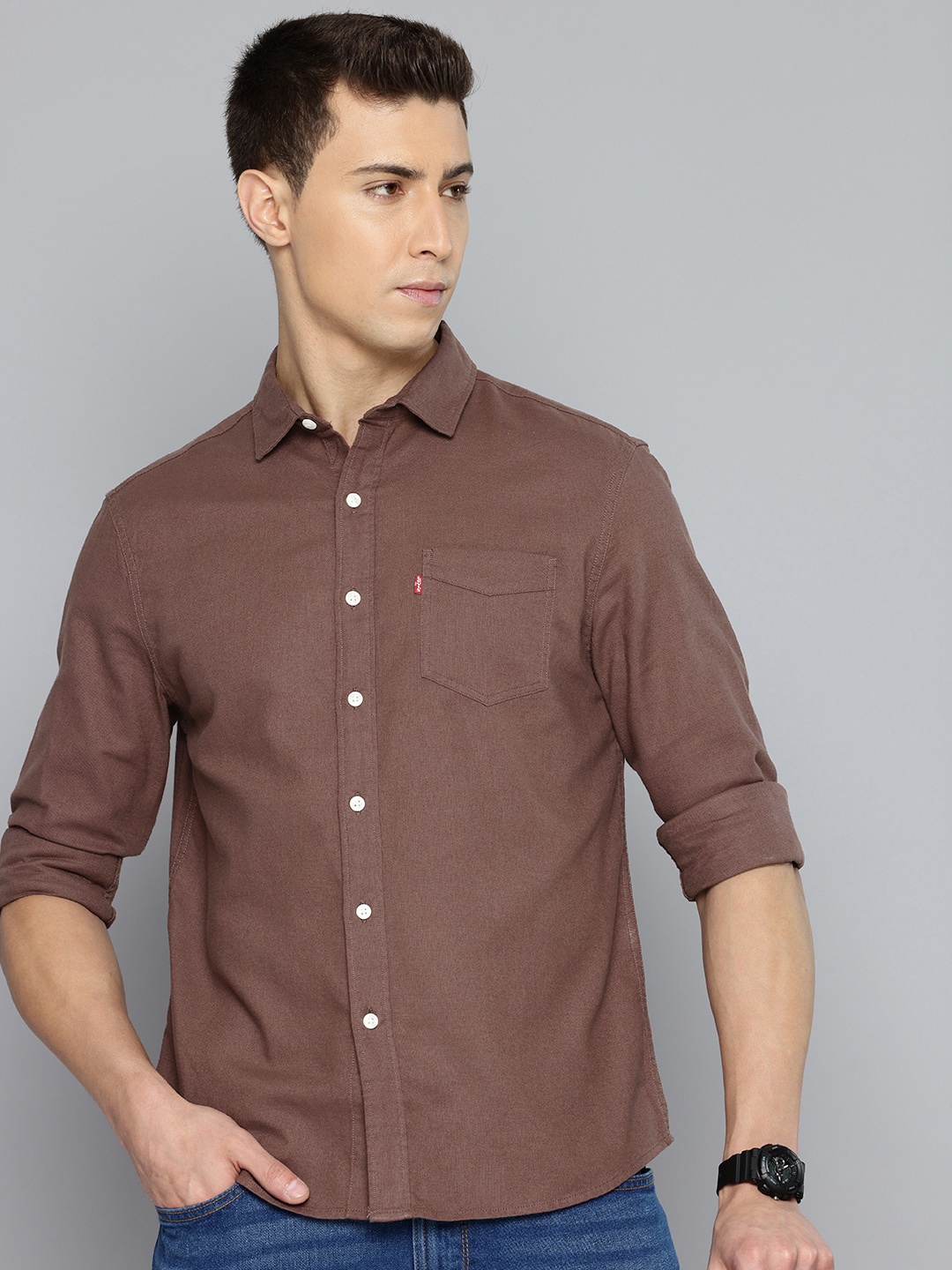 

Levis Slim Fit Opaque Pure Cotton Casual Shirt, Brown