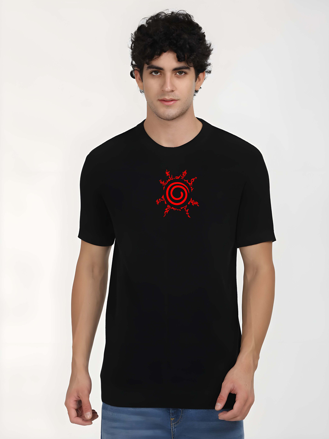

BOWLIFESTYLE Men Graphic Printed Round Neck Cotton T-shirt, Black