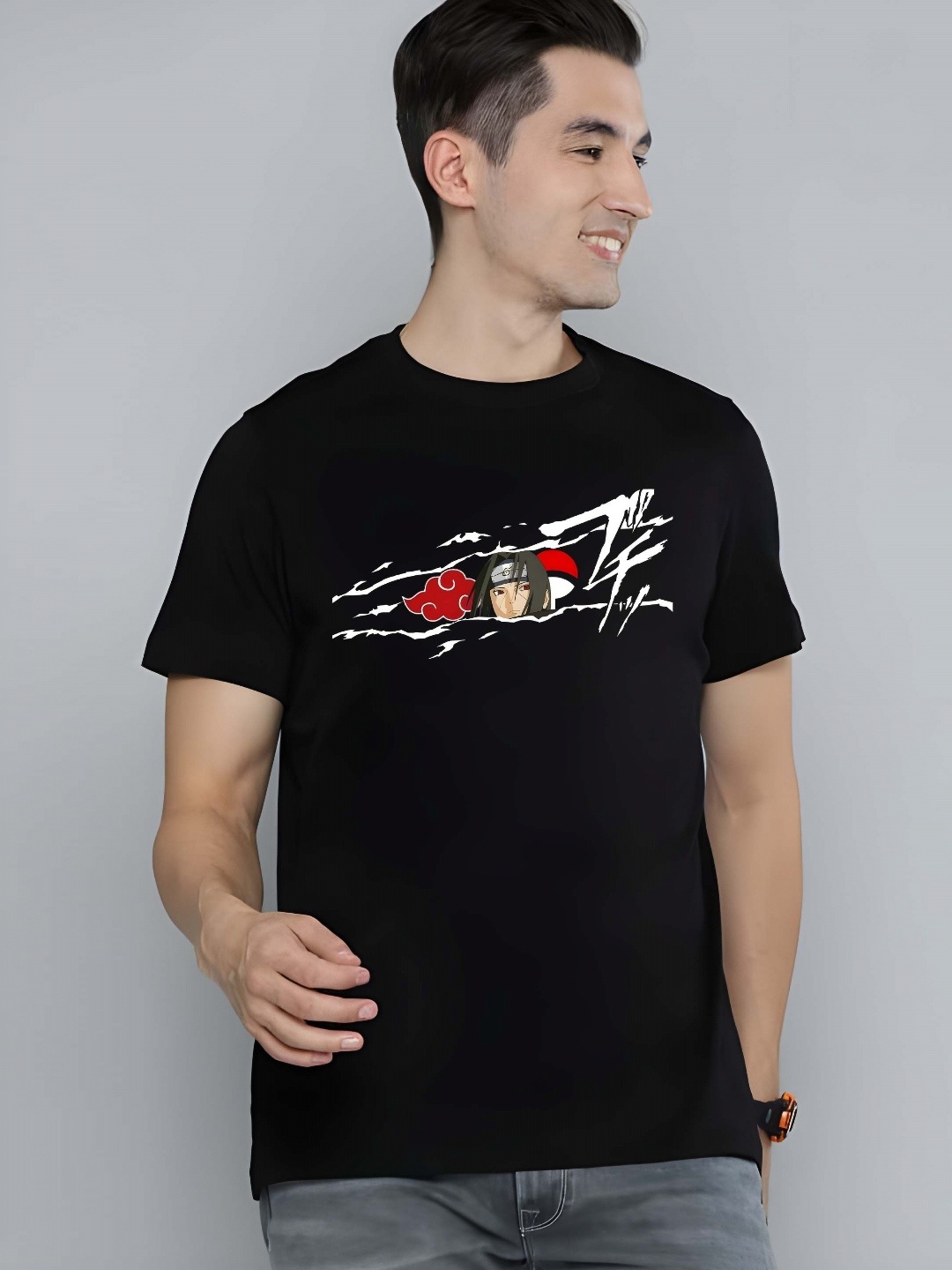

BOWLIFESTYLE Men Graphic Printed Round Neck Cotton T-shirt, Black