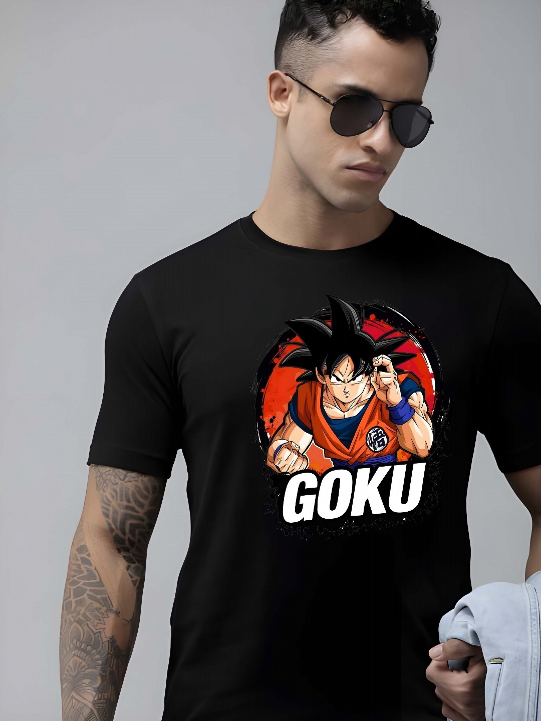 

BOWLIFESTYLE Men Dragon Ball Z Graphic Printed Round Neck Cotton T-shirt, Black
