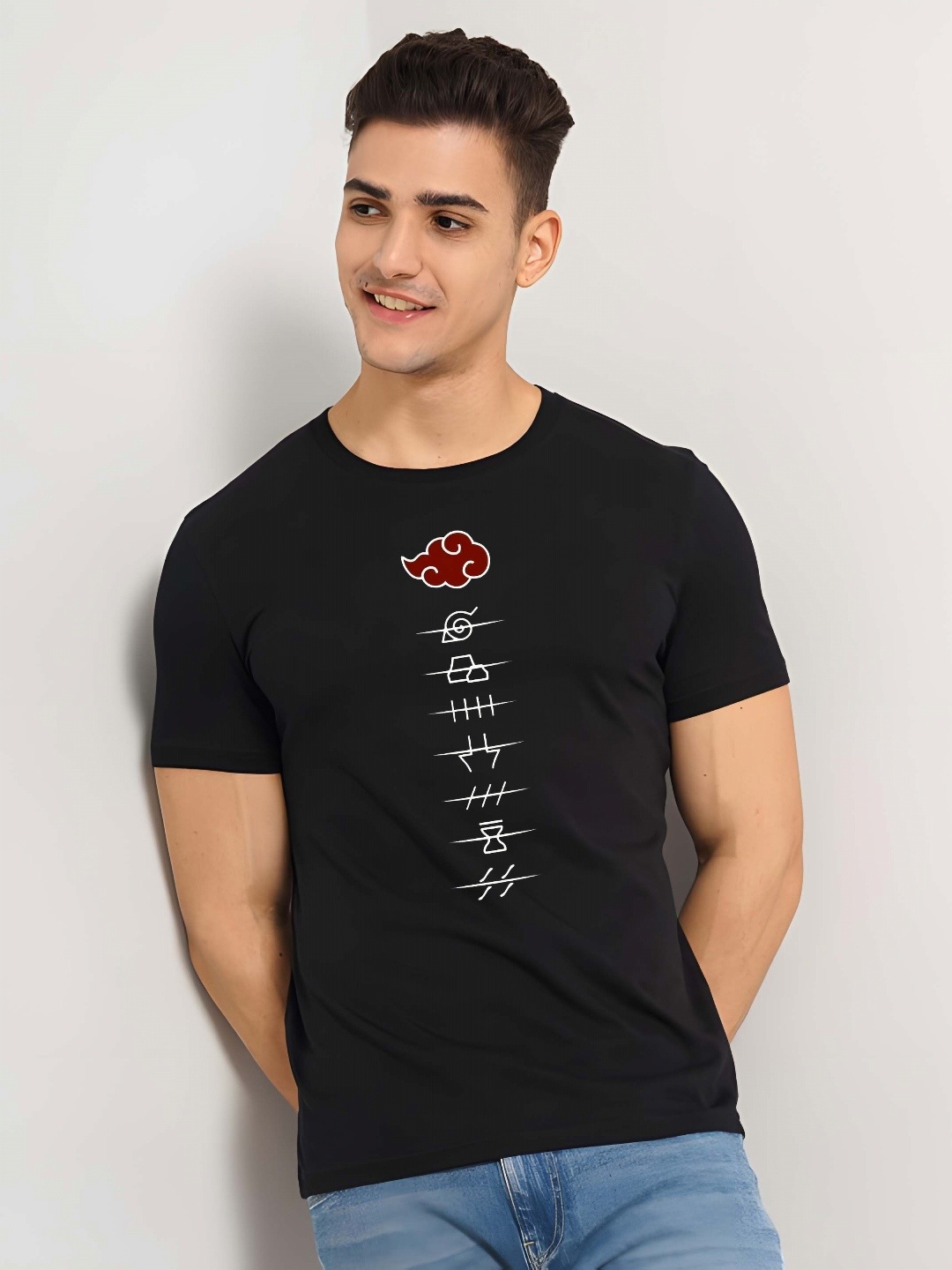 

BOWLIFESTYLE Men Graphic Printed Round Neck Cotton T-shirt, Black
