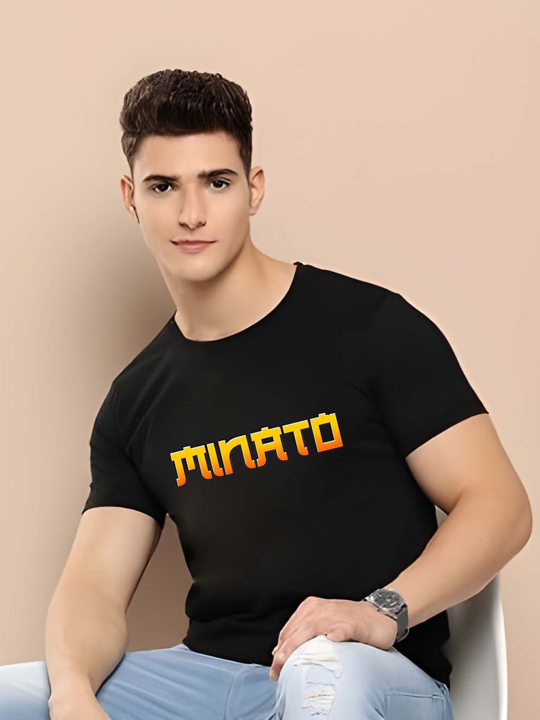 

BOWLIFESTYLE Men Naruto Graphic Printed Round Neck Cotton T-shirt, Black