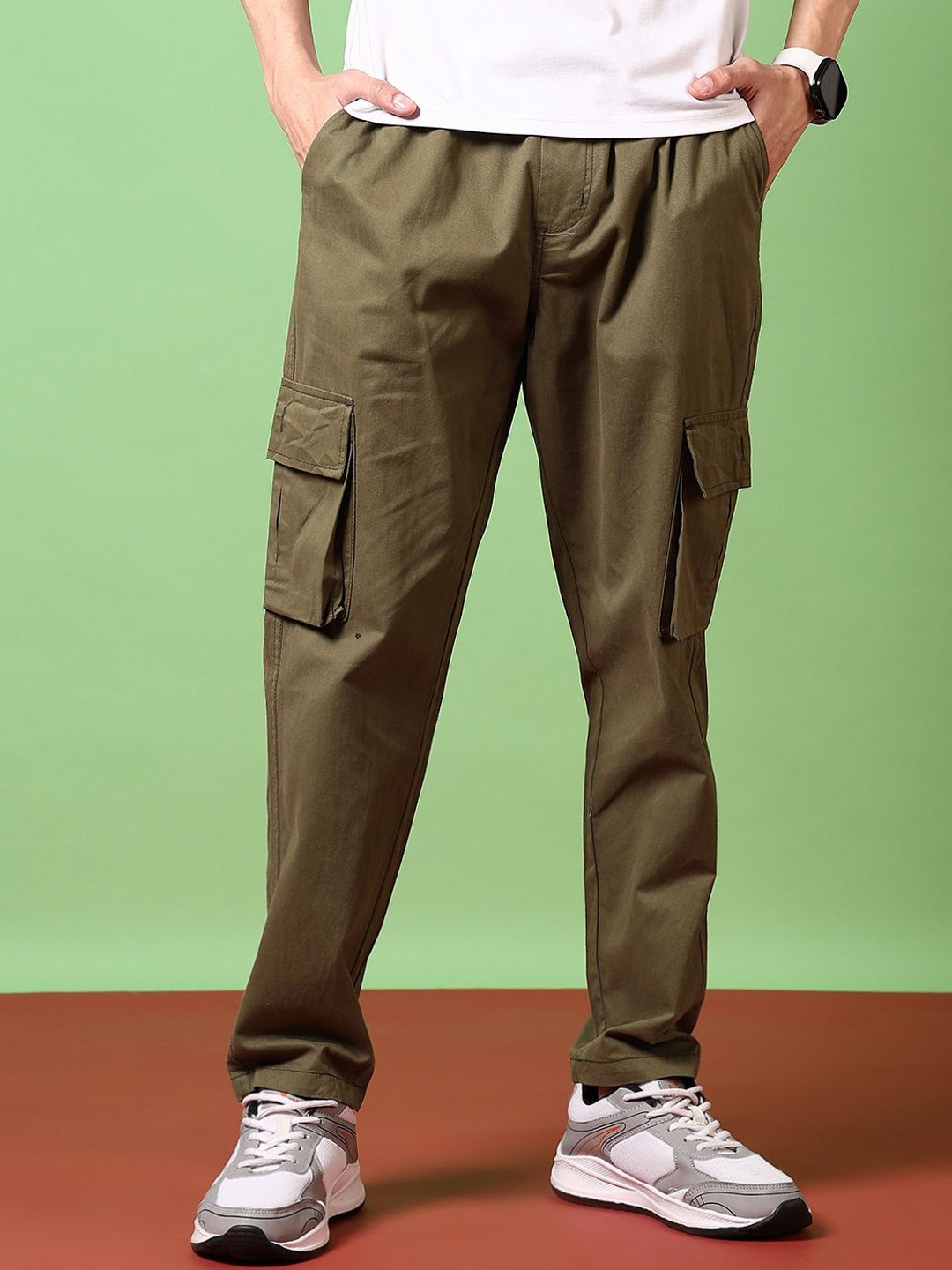 

V-Mart Men Regular Fit Cotton Track Pants, Olive
