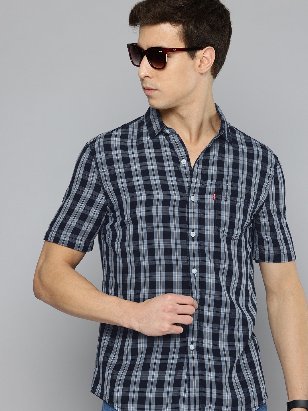 

Levis Slim Fit Checked Pure Cotton Casual Shirt, Blue