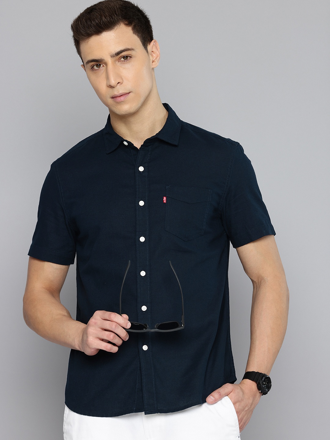 

Levis Slim Fit Opaque Pure Cotton Casual Shirt, Navy blue