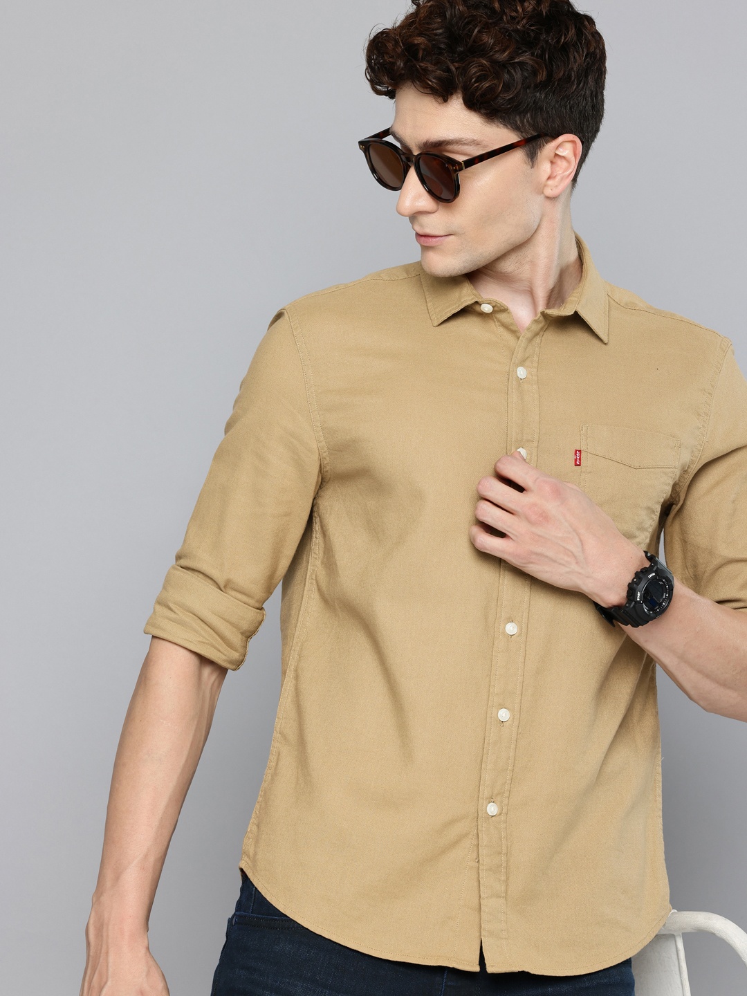 

Levis Slim Fit Opaque Pure Cotton Casual Shirt, Khaki
