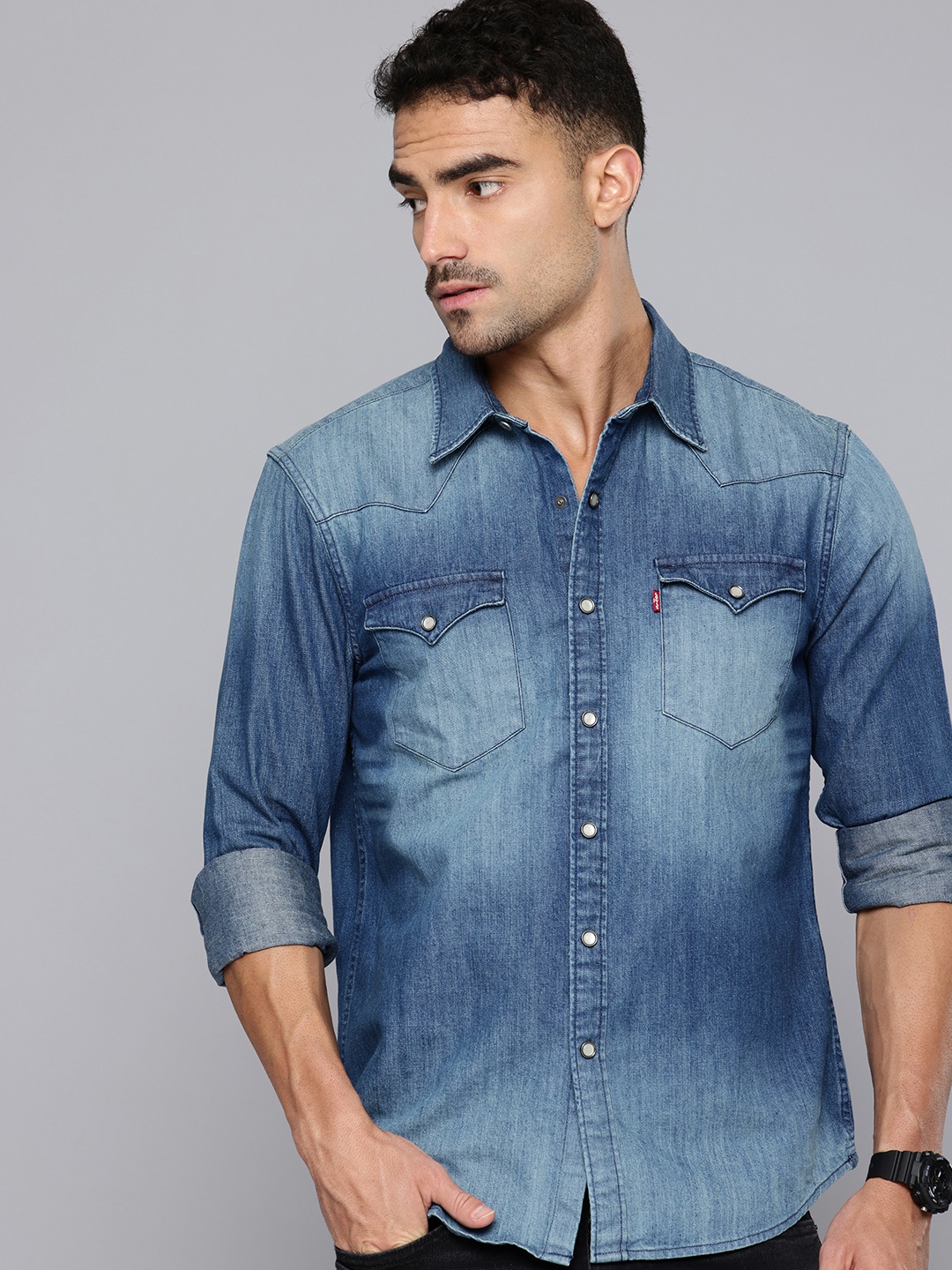

Levis Pure Cotton Slim Fit Denim Casual Shirt, Blue