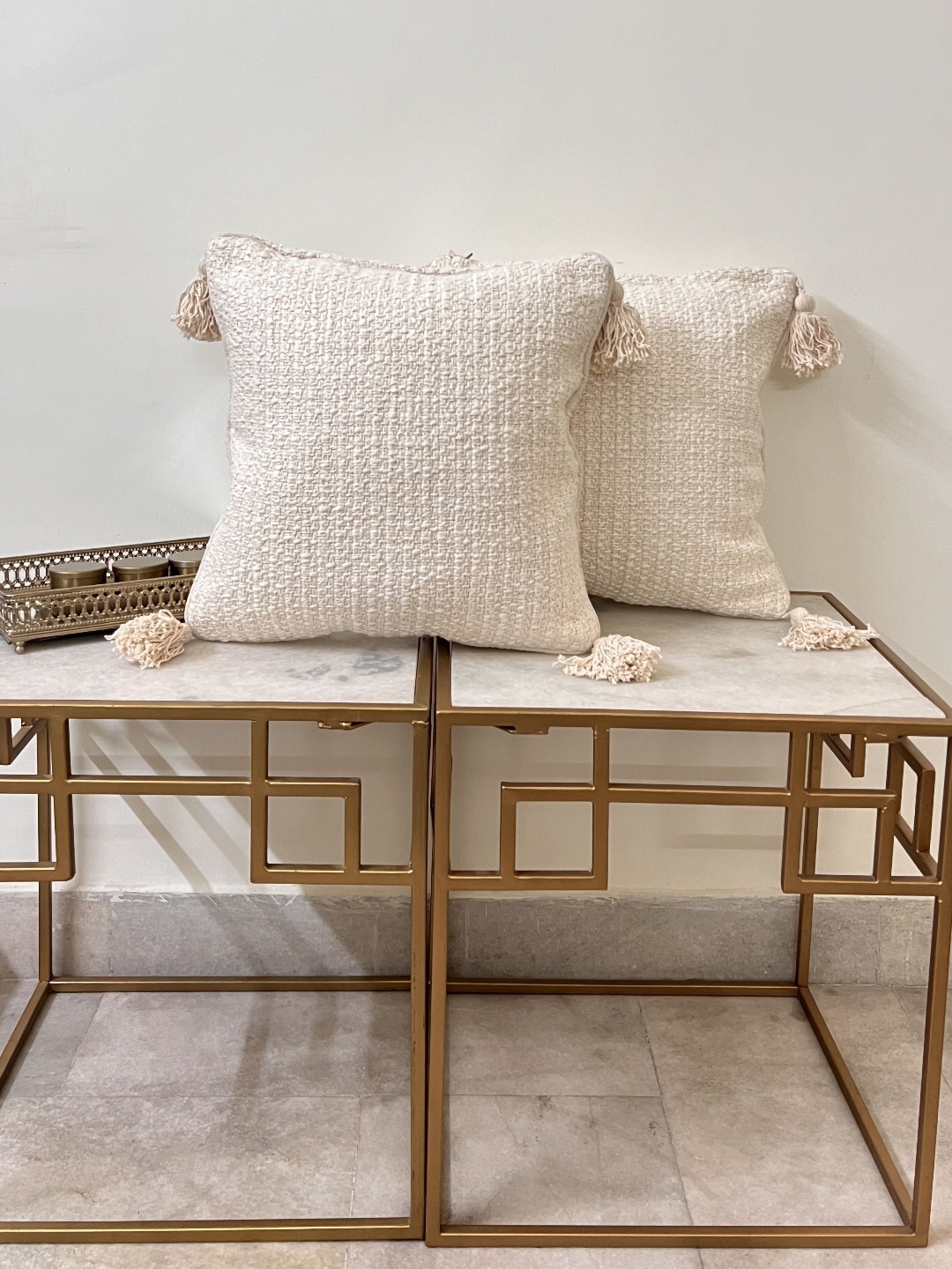 

DIHIKA White 2 Pieces Self Design Pure Cotton Square Cushion Covers