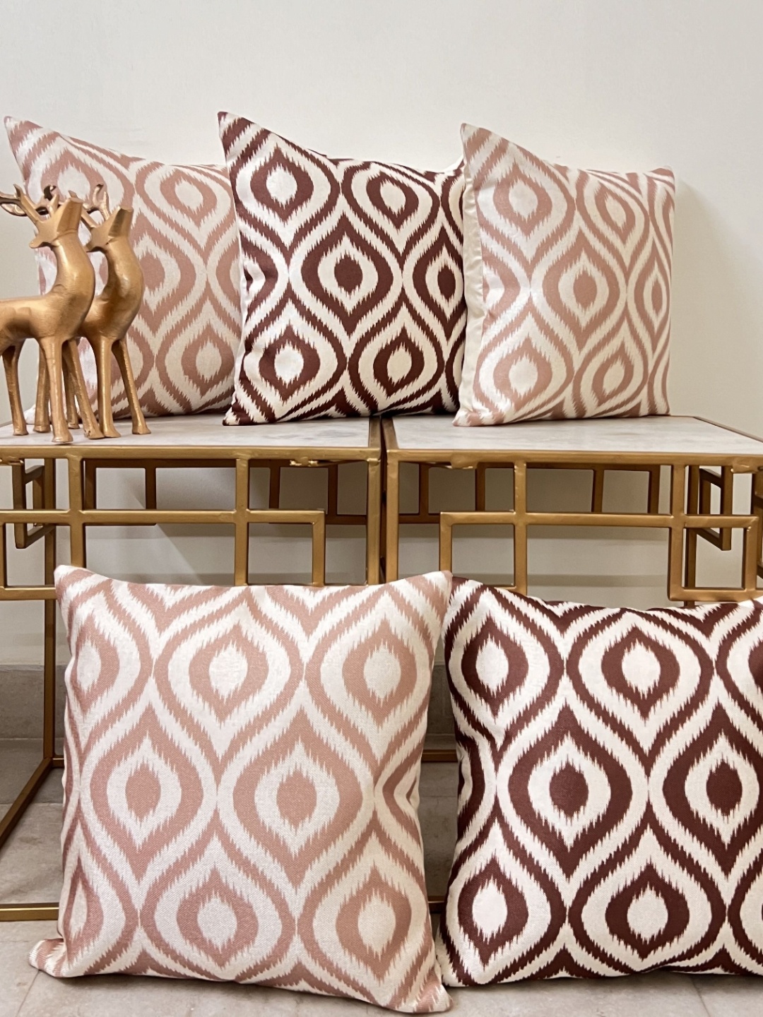 

DIHIKA Beige & Brown 5 Pieces Geometric Printed Cotton Square Cushion Covers