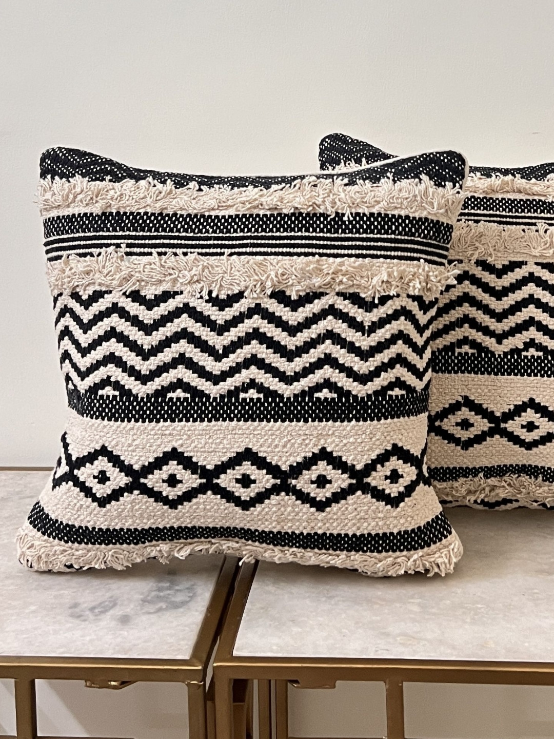 

DIHIKA Black & Cream-Coloured 2 Pieces Self Design Pure Cotton Square Cushion Covers