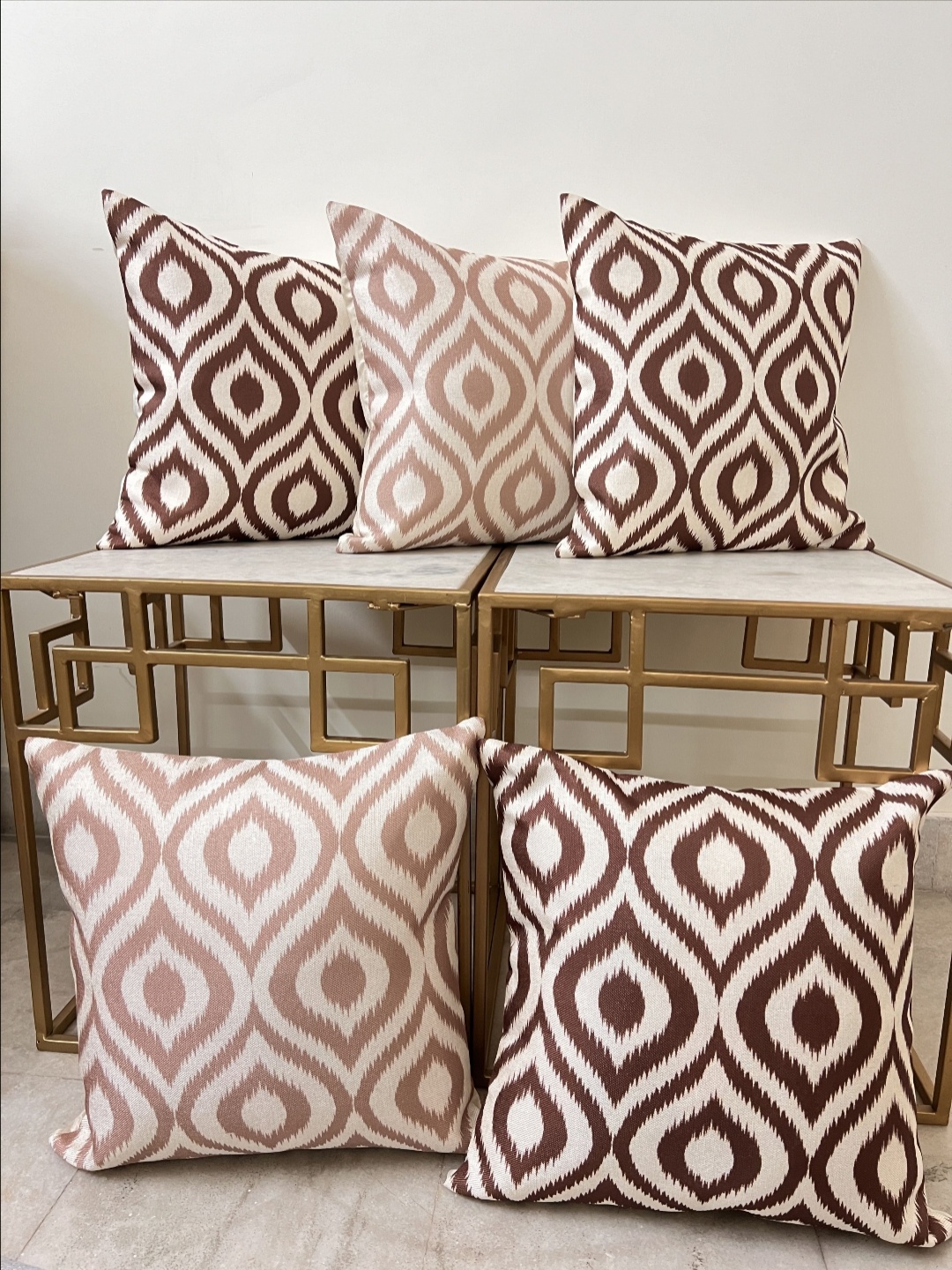 

DIHIKA Beige & Brown 5 Pieces Geometric Printed Square Cushion Covers