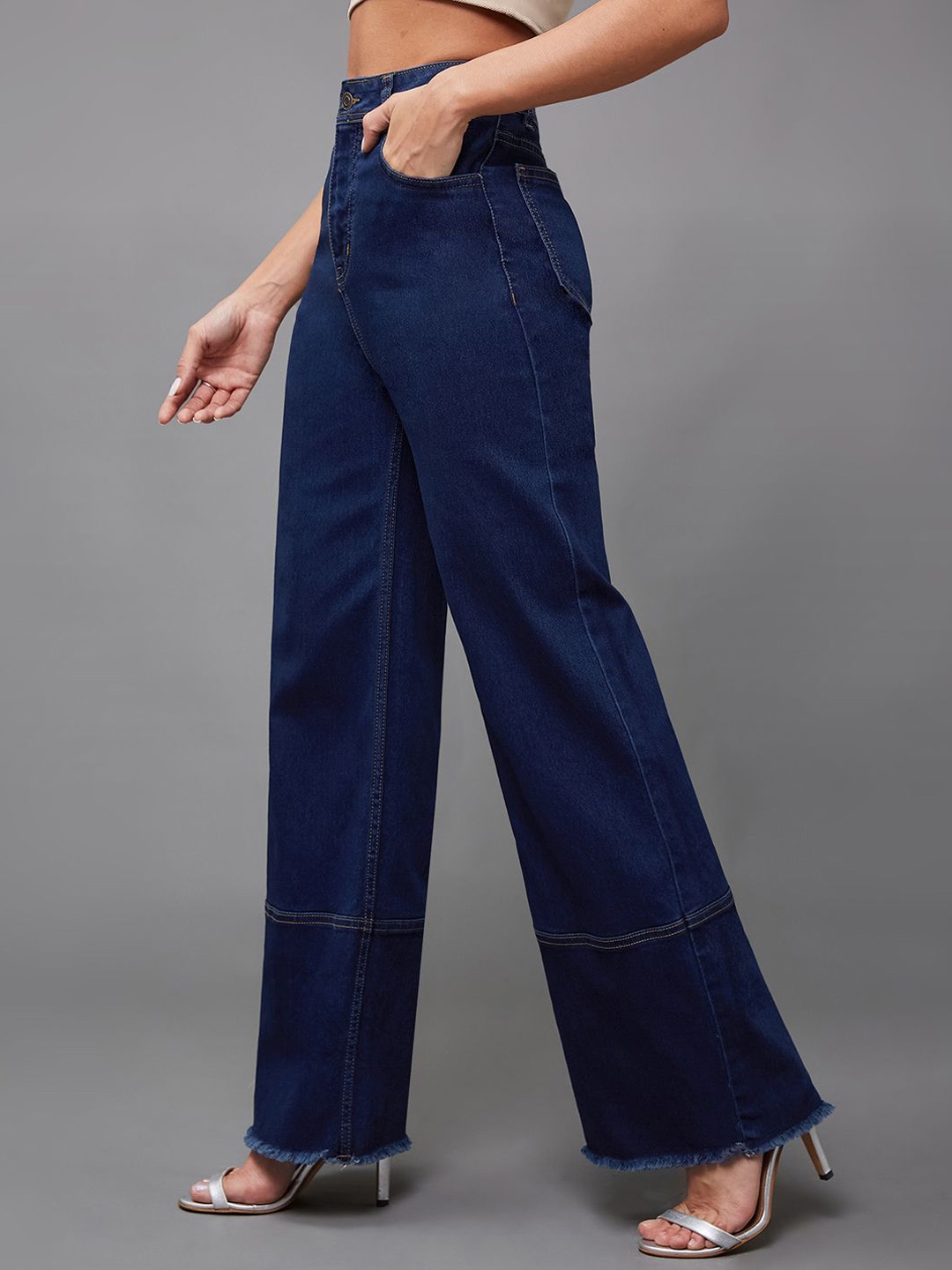

Miss Chase Women Wide Leg High-Rise Stretchable Jeans, Navy blue