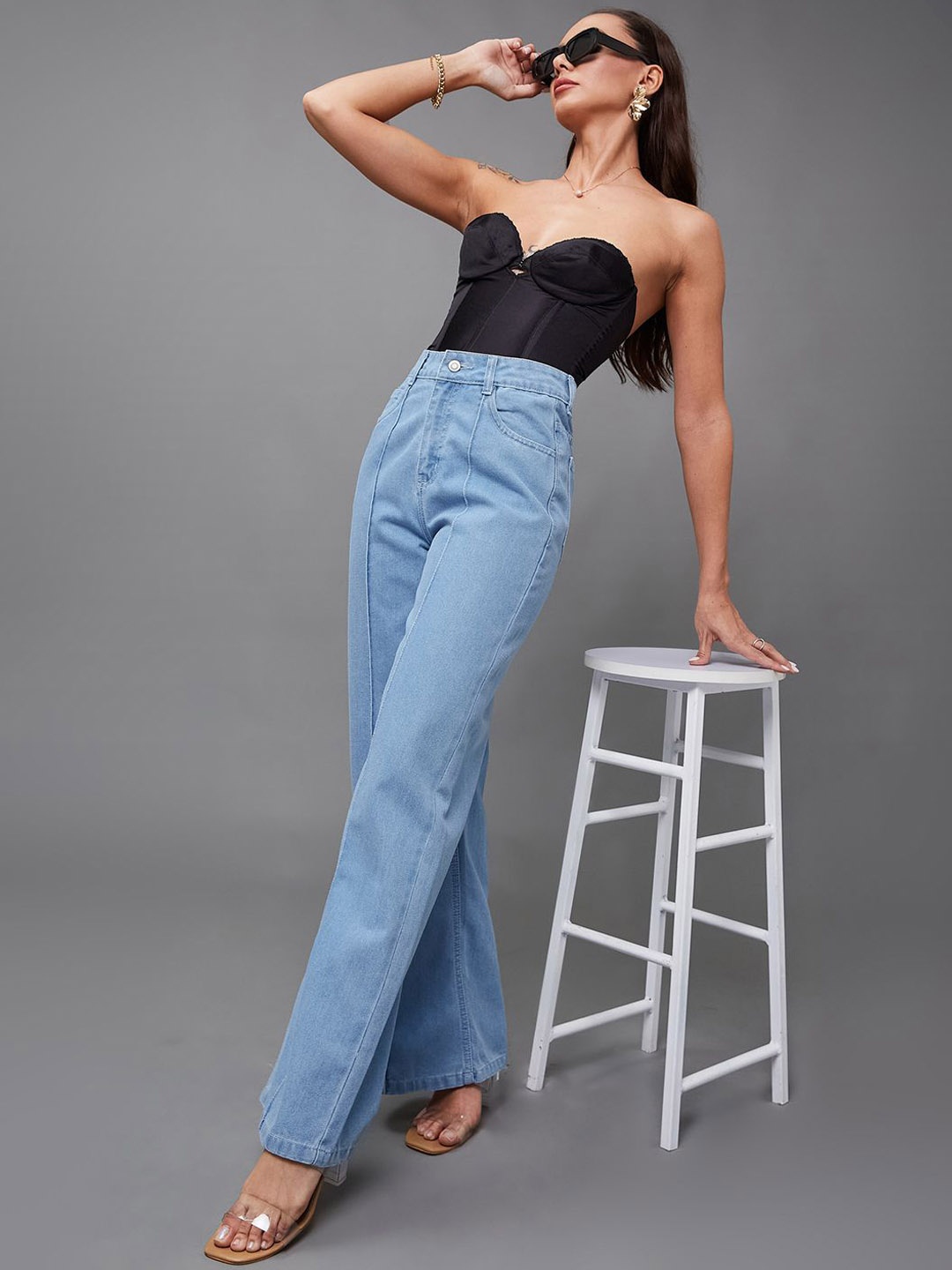 

Miss Chase Women Straight Fit High-Rise Jeans, Blue