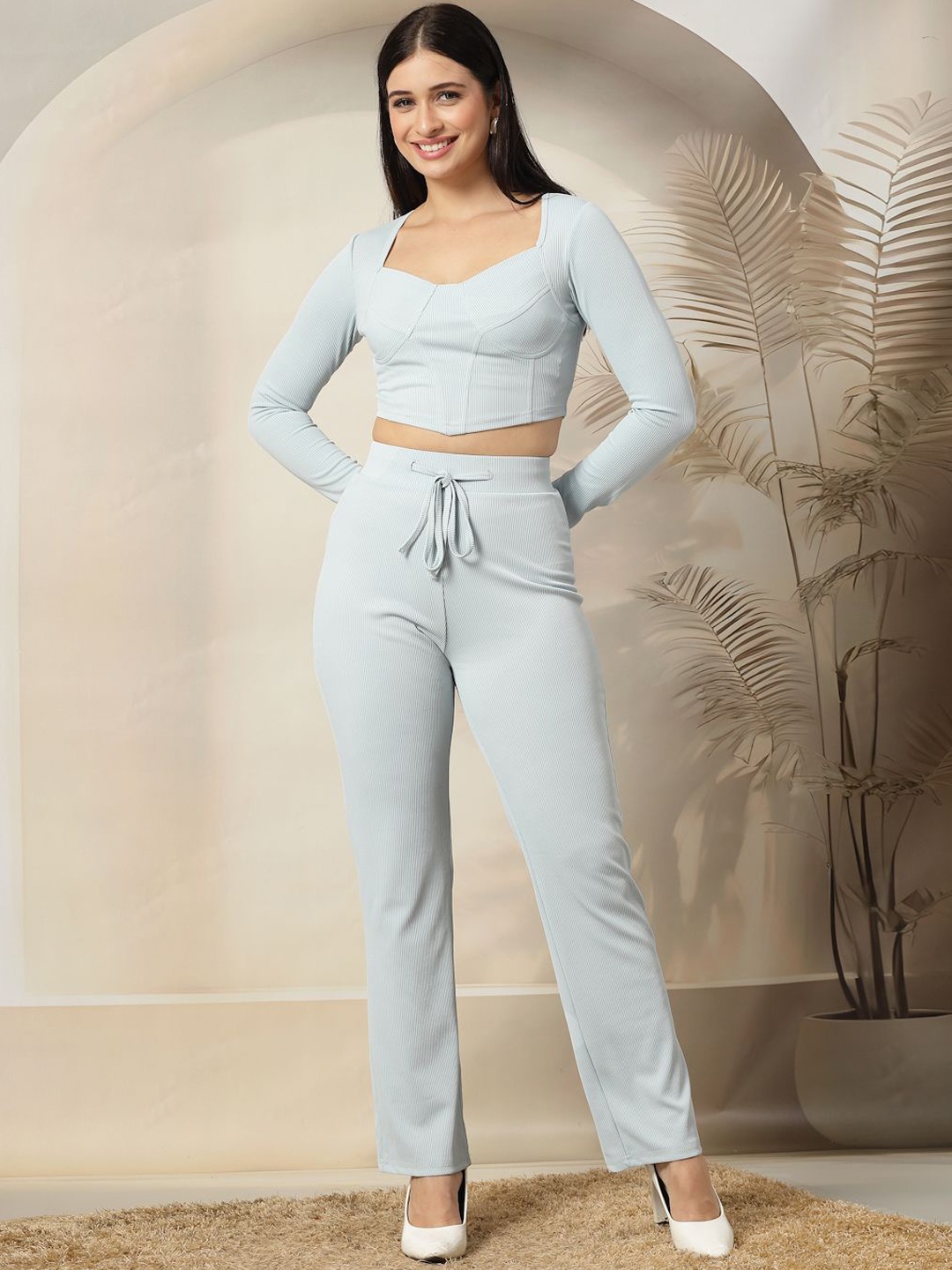 

aayu Square Neck Crop Top With Trousers, Blue