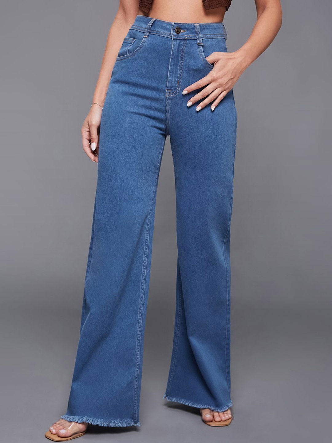 

Miss Chase Women Wide Leg High-Rise Stretchable Jeans, Blue