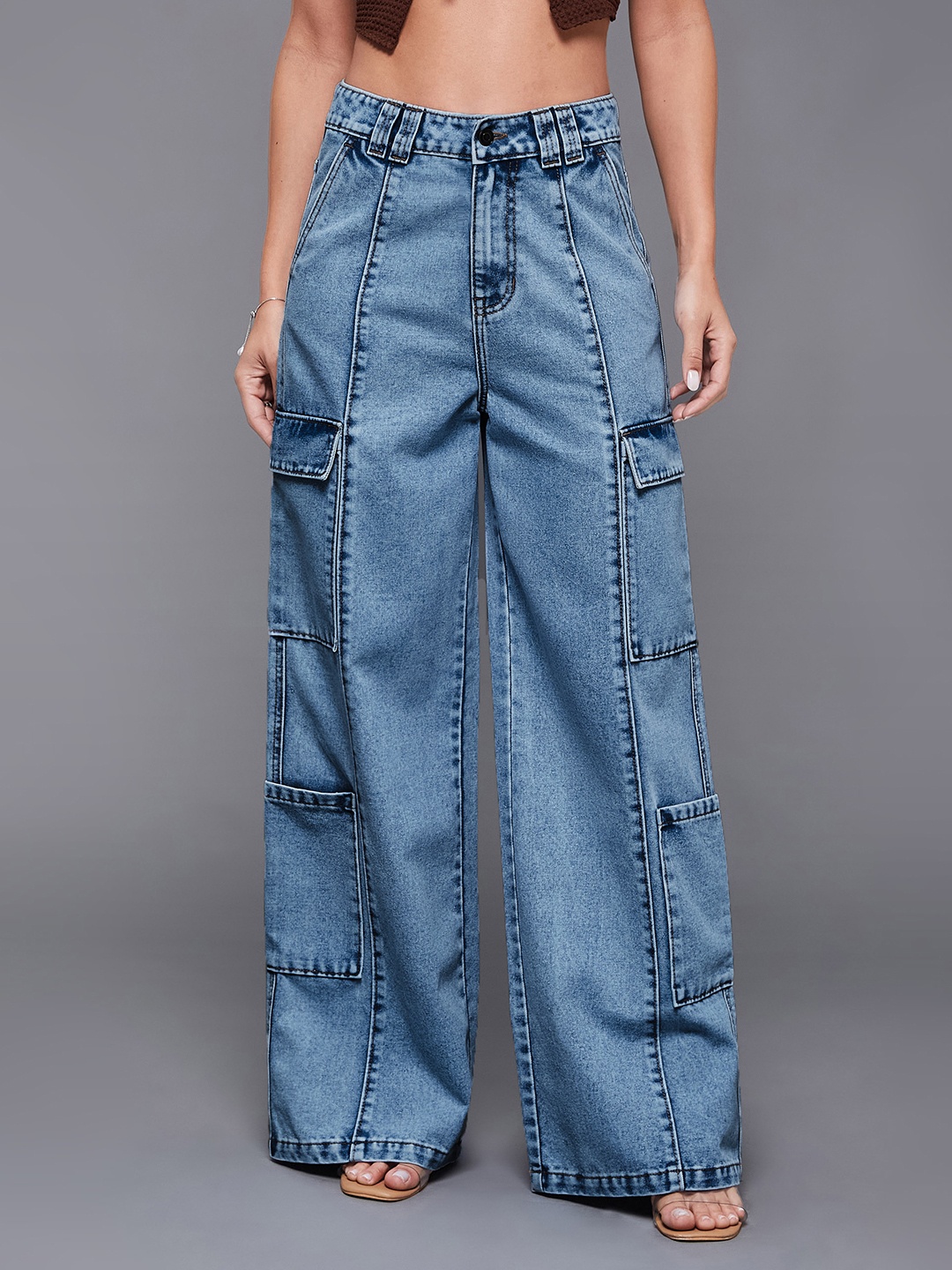 

Miss Chase Women Wide Leg High-Rise Jeans, Blue
