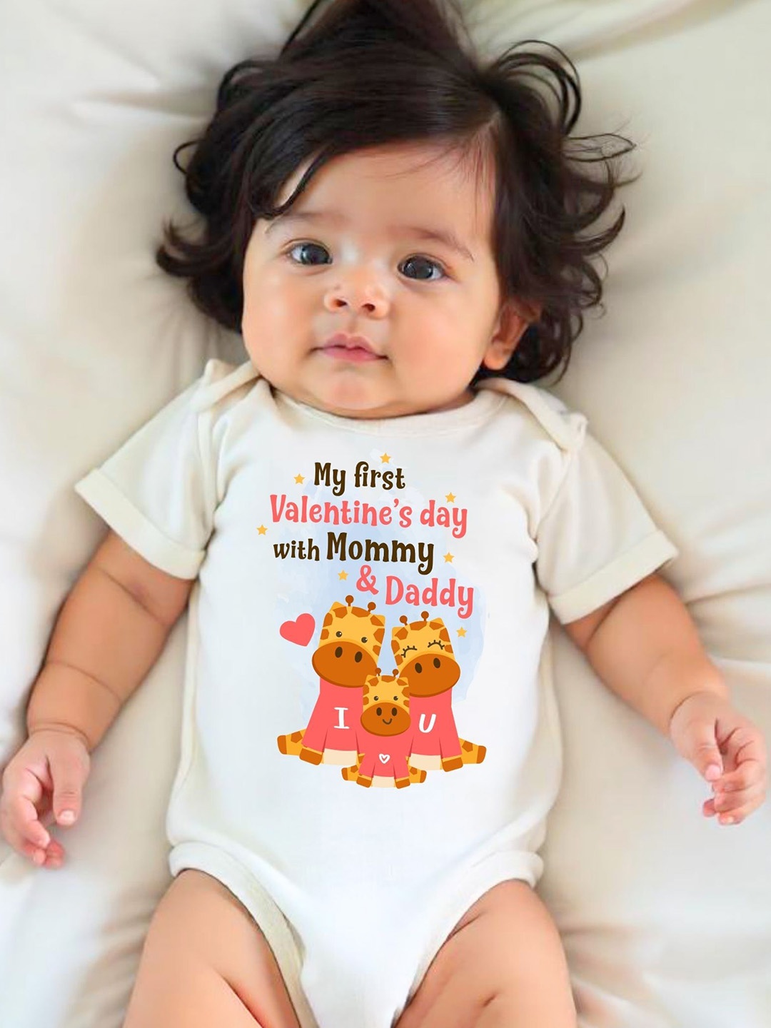 

KNITROOT Kids My First Valentine's With Mommy & Daddy Printed Bodysuit, White