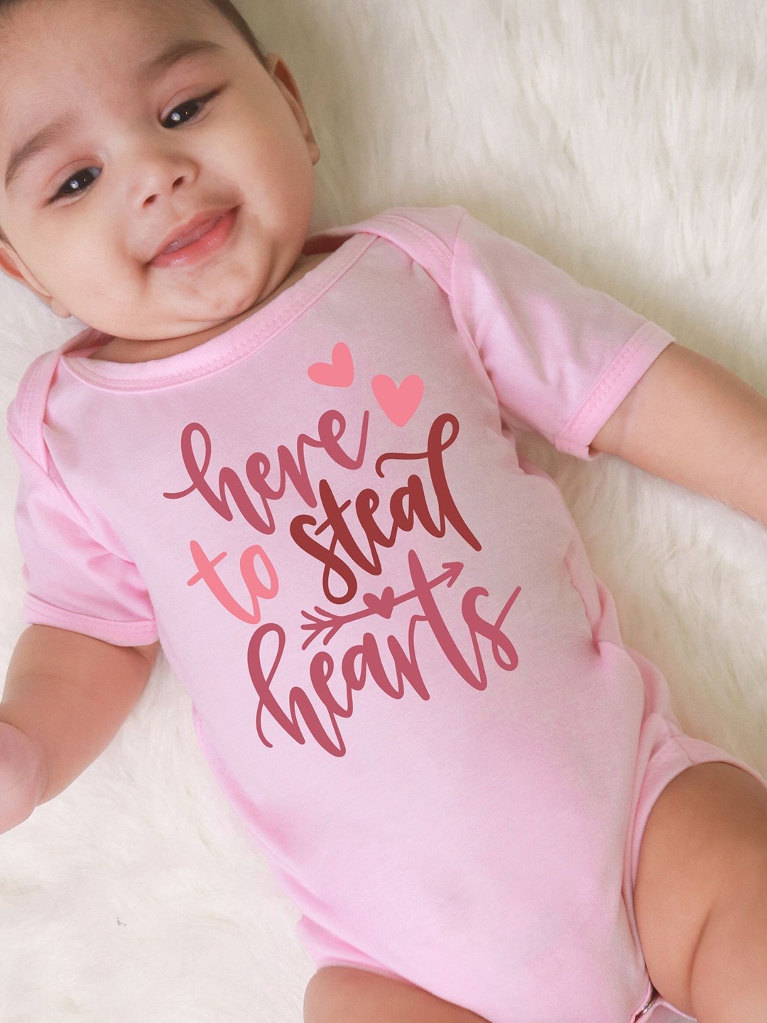 

KNITROOT Kids Here To Steal Hearts Printed Bodysuit, Pink