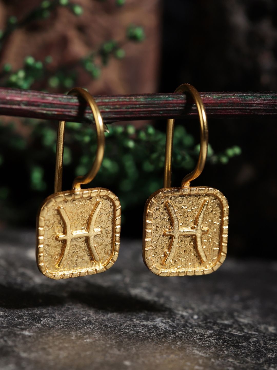 

Berserk Pisces Gold-Plated Square Shaped Drop Earrings