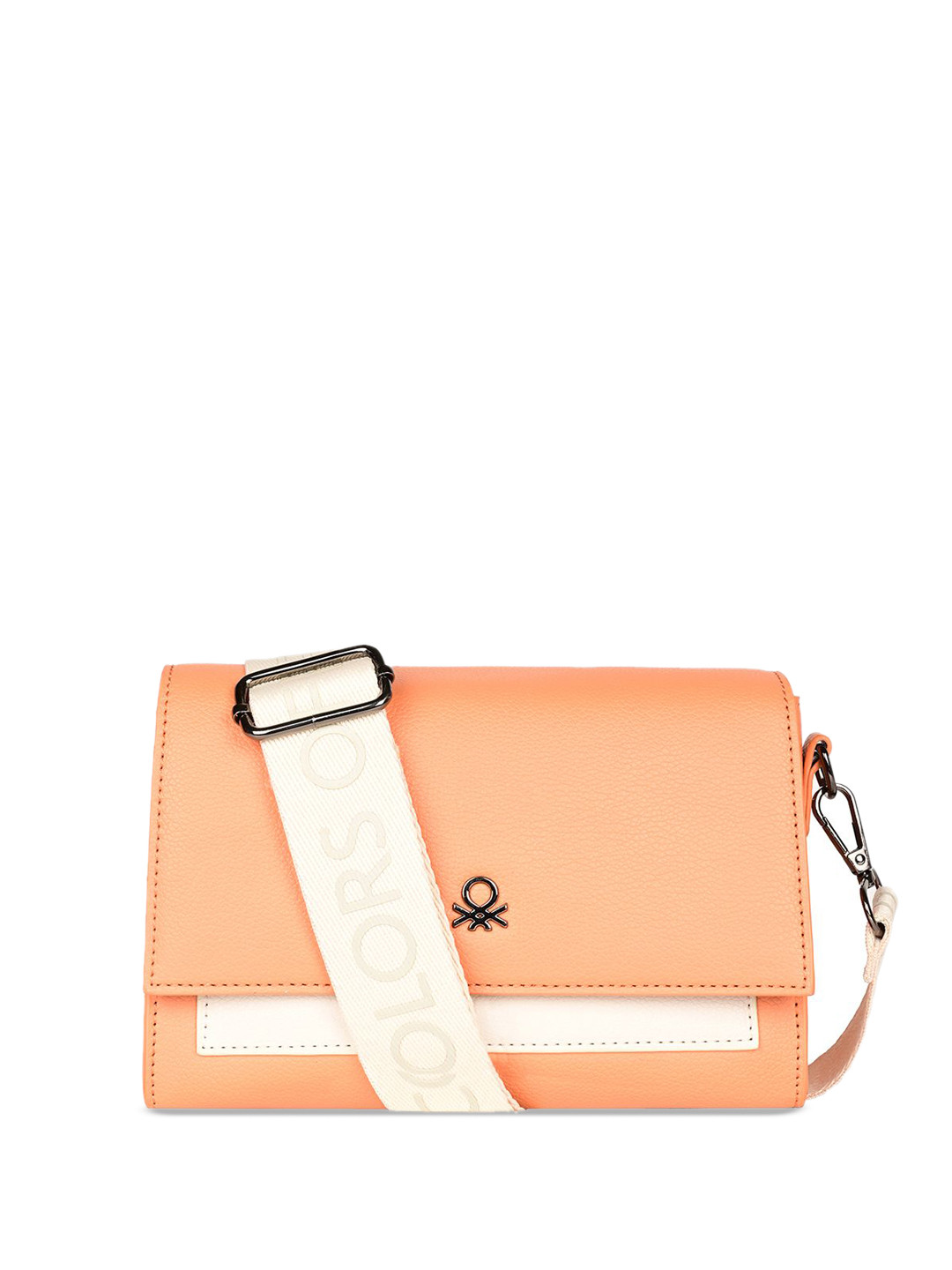 

United Colors of Benetton Textured PU Structured Sling Bag, Peach