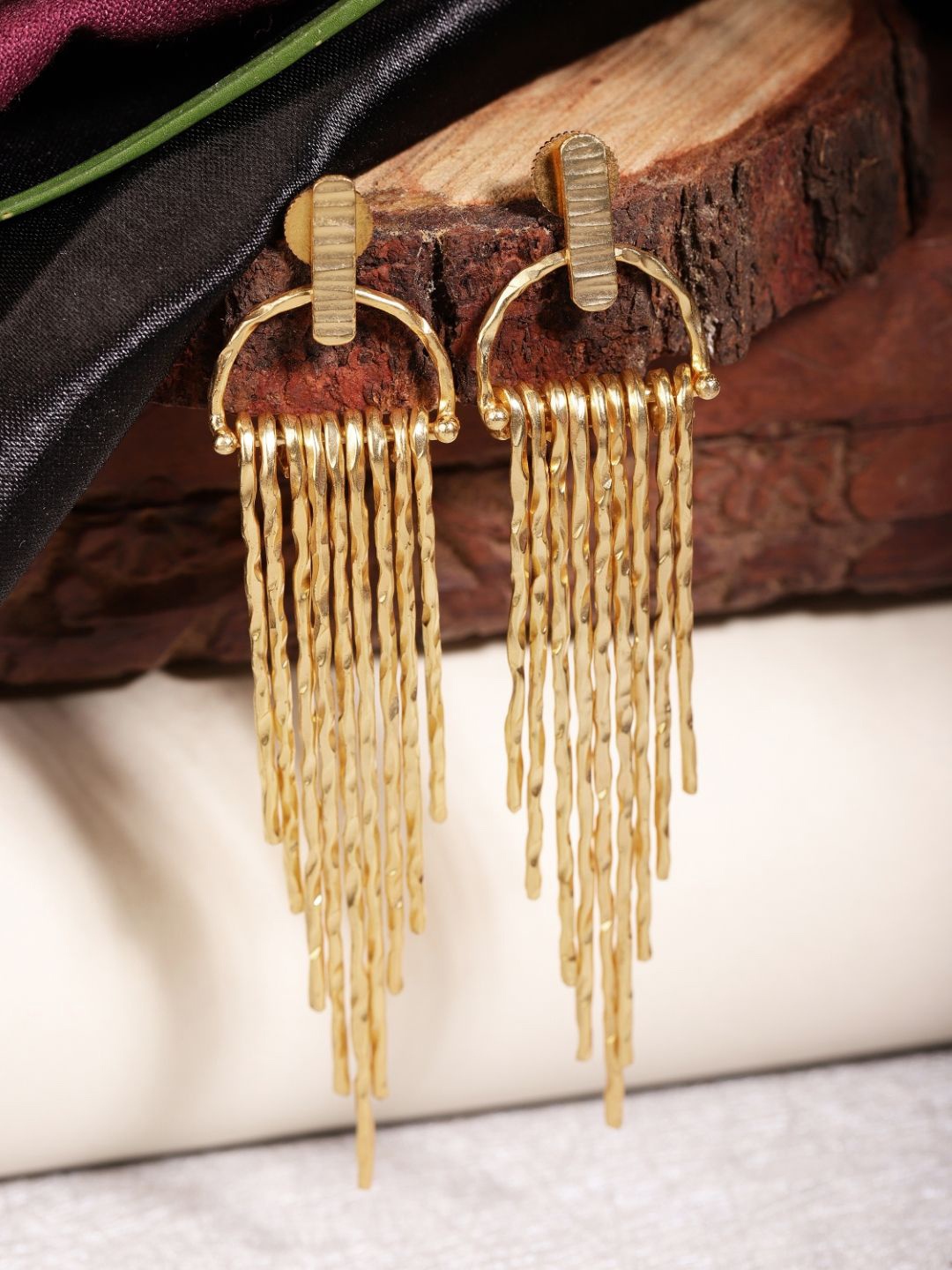 

Berserk Gold-Plated Contemporary Shaped Tasselled Drop Earrings