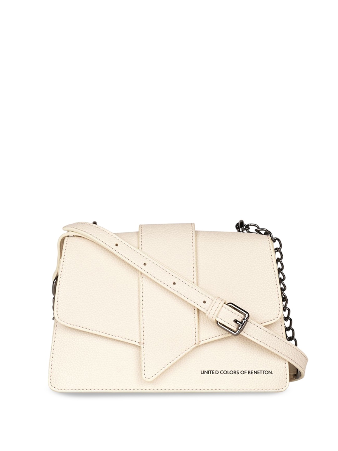

United Colors of Benetton Textured PU Structured Sling Bag, Cream