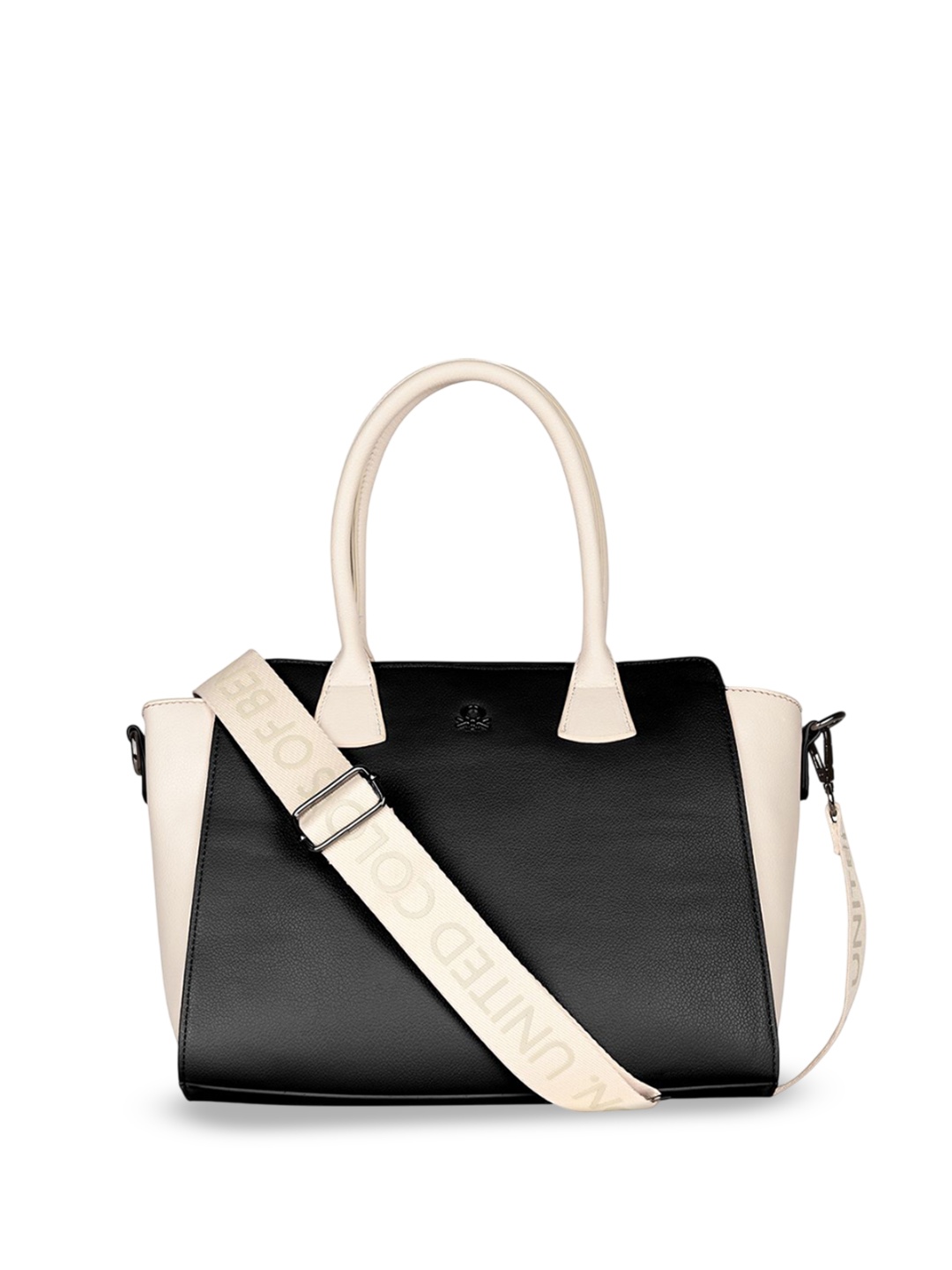 

United Colors of Benetton Colourblocked PU Swagger Shoulder Bag, Black