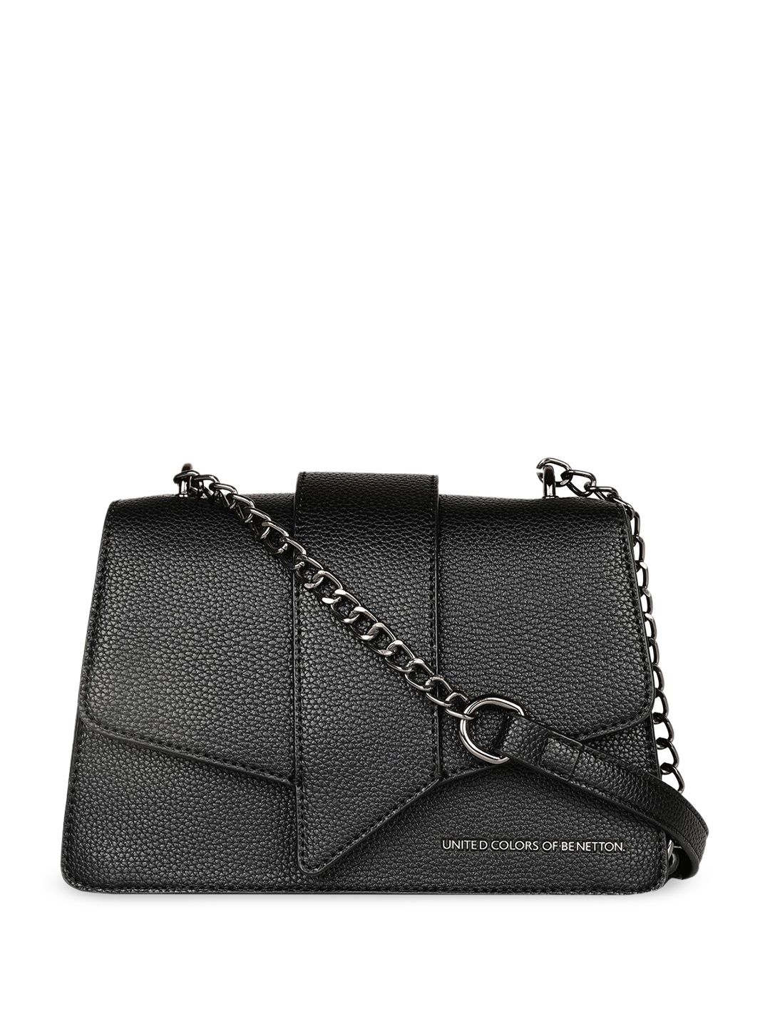 

United Colors of Benetton Textured PU Structured Sling Bag, Black