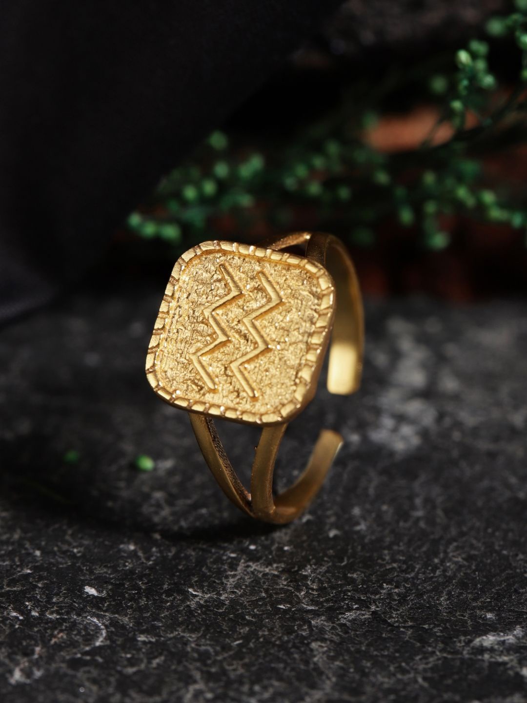 

Berserk Gold-Plated Aquarius Signet Adjustable Finger Ring