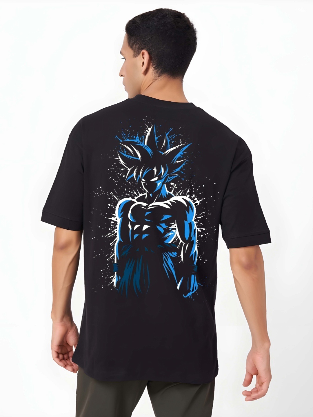 

BOWLIFESTYLE Men Dragon Ball Z Graphic Printed Round Neck Cotton Oversized T-shirt, Black