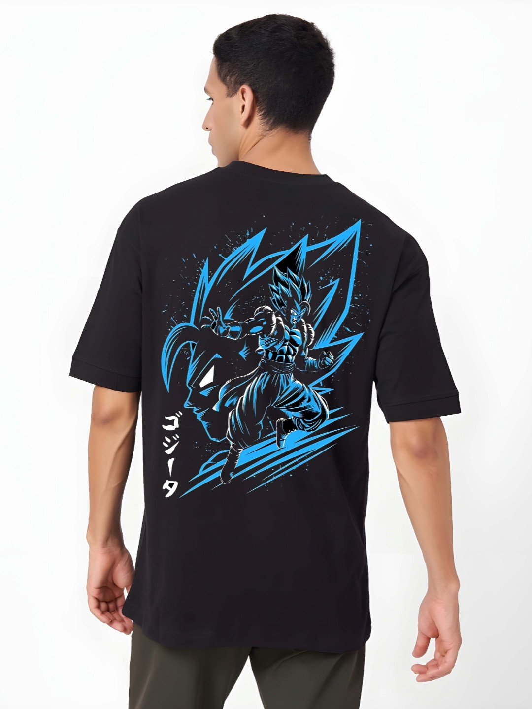 

BOWLIFESTYLE Men Dragon Ball Z Graphic Printed Round Neck Cotton Oversized T-shirt, Black