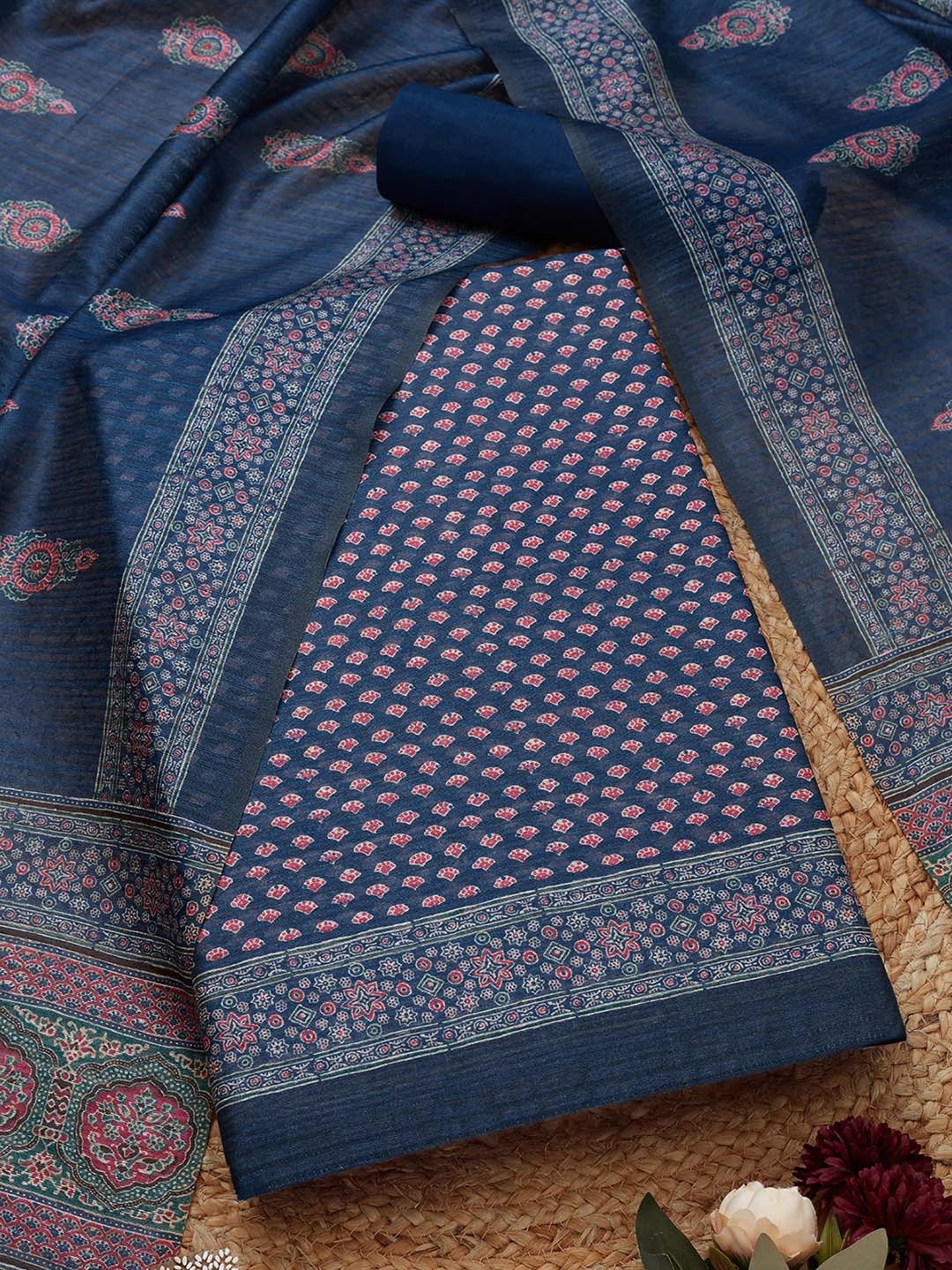 

Soch Floral Printed Unstitched Dress Material, Navy blue