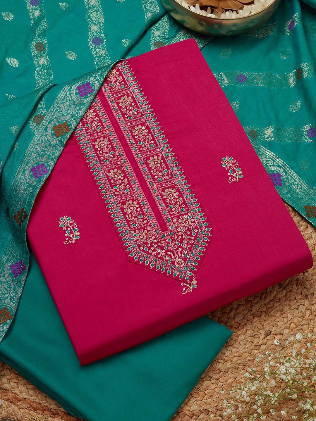 

Soch Floral Embroidered Unstitched Dress Material, Fuchsia