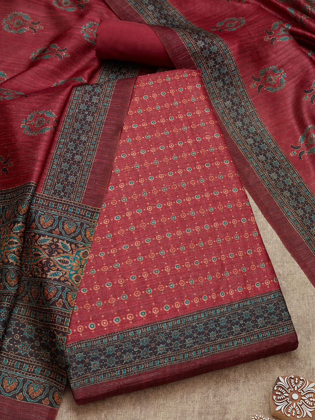 

Soch Ethnic Motifs Printed Unstitched Dress Material, Pink