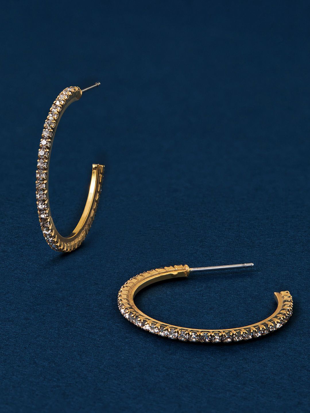 

Accessorize 14k Real Gold-Plated Pave Cubic Zirconia Stone Studded Half Hoop Earrings