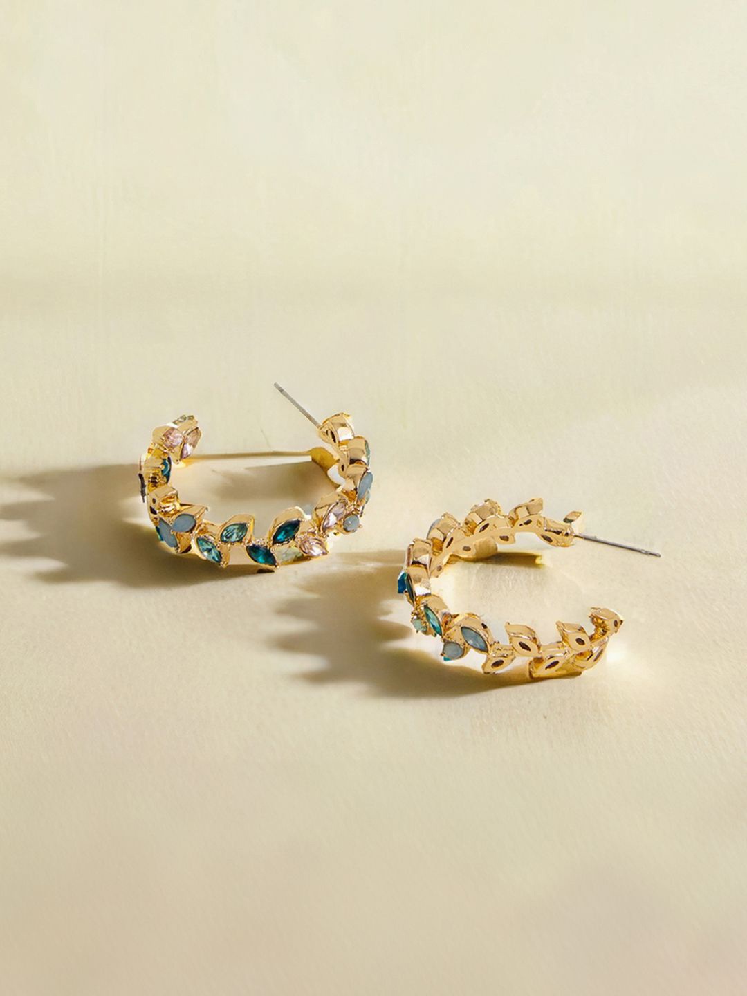 

Accessorize Gold-Plated Crystals Stone Studded Hoop Earrings, Green